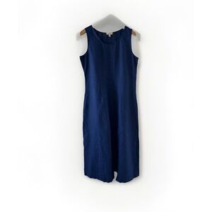 Choices Women Cobalt Blue Linen Pintuck Sleeveless Fit and Flare Midi Dress L